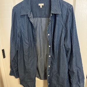 Talbots Woman Blue Chambray Polka Dot Button Down Shirt - 2X